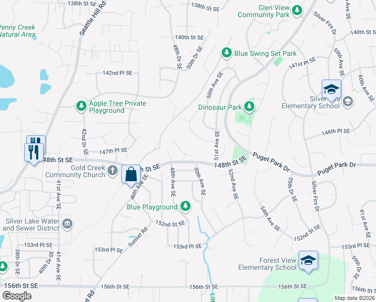 map of restaurants, bars, coffee shops, grocery stores, and more near 4910 147th Place Southeast in Everett