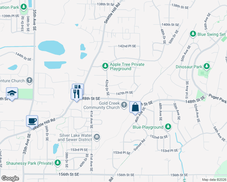 map of restaurants, bars, coffee shops, grocery stores, and more near 4326 147th Place Southeast in Snohomish