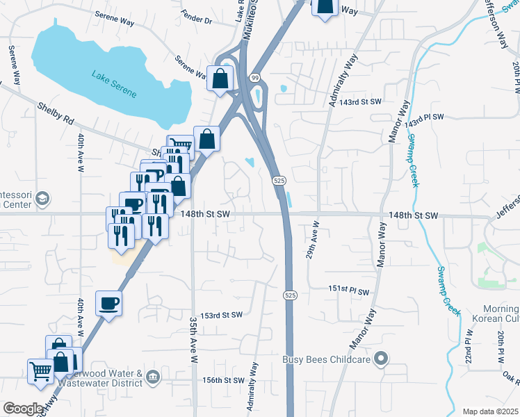 map of restaurants, bars, coffee shops, grocery stores, and more near 14702 32nd Place West in Lynnwood