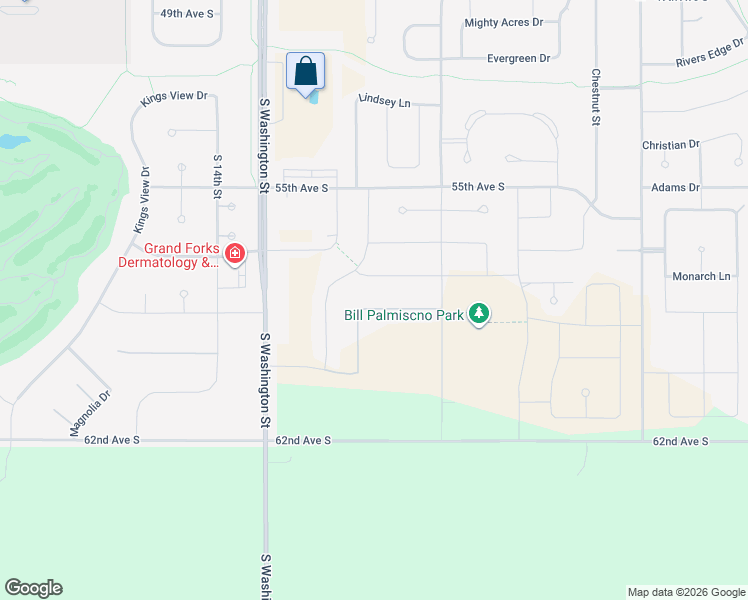 map of restaurants, bars, coffee shops, grocery stores, and more near 5655 South 11th Street in Grand Forks