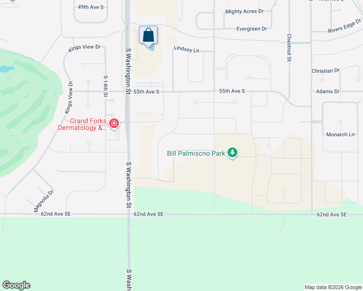 map of restaurants, bars, coffee shops, grocery stores, and more near 5655 South 11th Street in Grand Forks