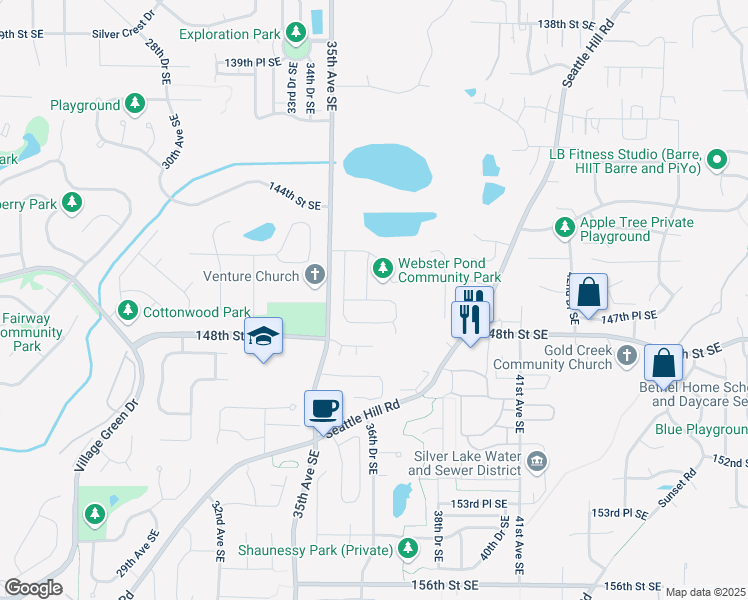 map of restaurants, bars, coffee shops, grocery stores, and more near 14620 36th Avenue Southeast in Mill Creek