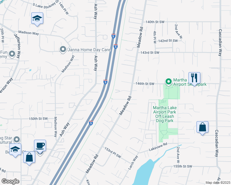 map of restaurants, bars, coffee shops, grocery stores, and more near 721 147th Street Southwest in Lynnwood