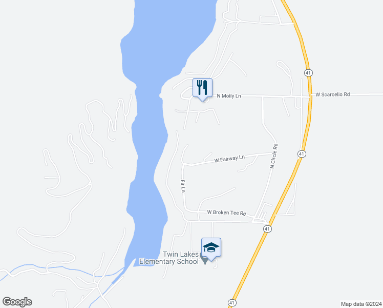 map of restaurants, bars, coffee shops, grocery stores, and more near 5421 West Fairway Lane in Rathdrum