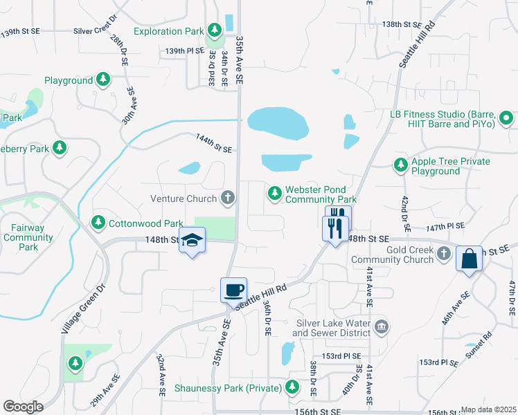 map of restaurants, bars, coffee shops, grocery stores, and more near 14620 36th Avenue Southeast in Mill Creek
