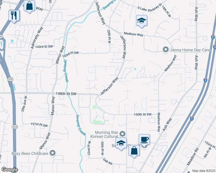 map of restaurants, bars, coffee shops, grocery stores, and more near 2005 147th Street Southwest in Lynnwood