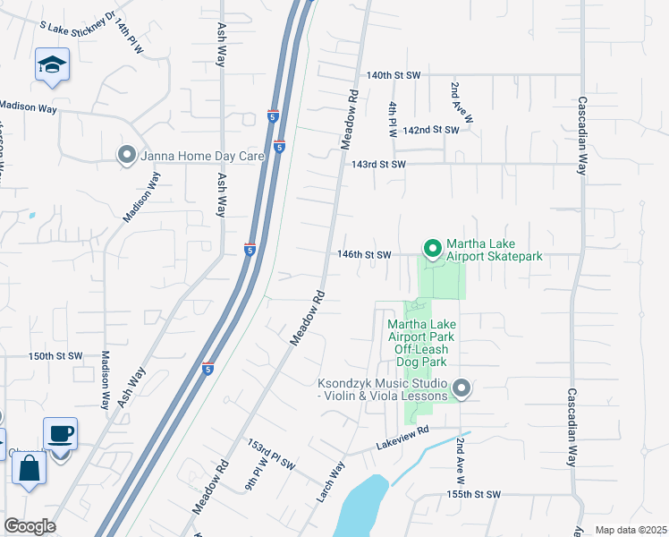 map of restaurants, bars, coffee shops, grocery stores, and more near 702 146th Street Southwest in Lynnwood