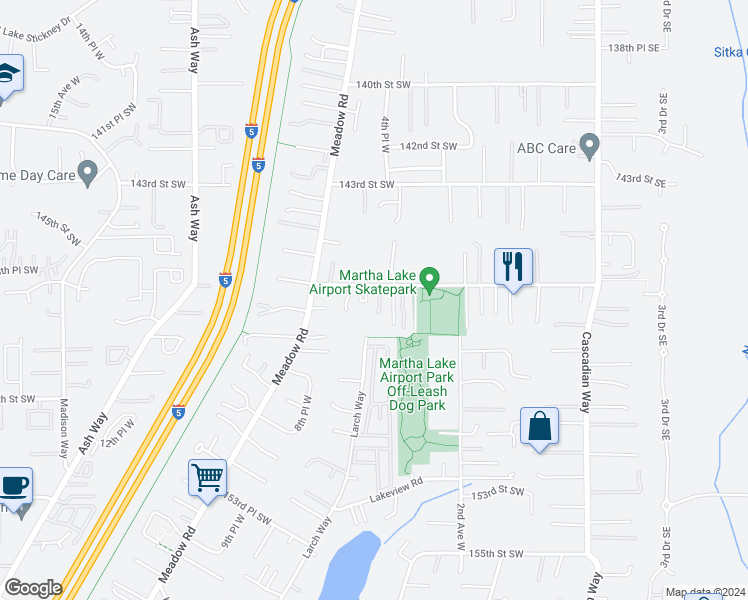 map of restaurants, bars, coffee shops, grocery stores, and more near 14620 4th Place West in Lynnwood