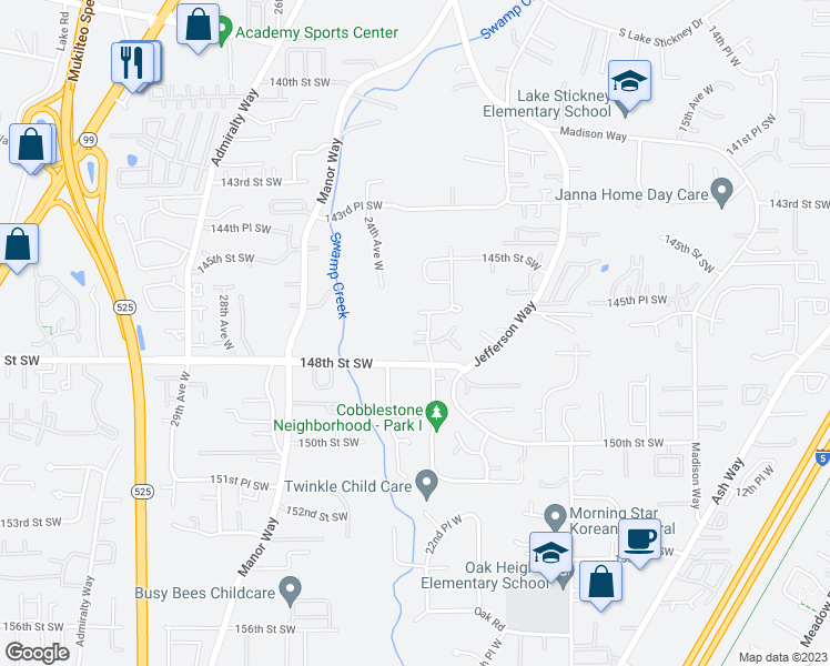 map of restaurants, bars, coffee shops, grocery stores, and more near 2005 147th Street Southwest in Lynnwood
