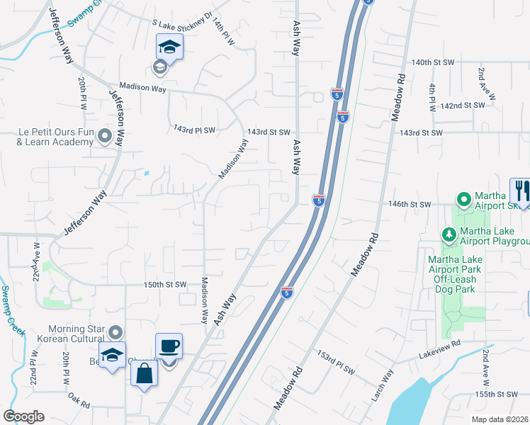 map of restaurants, bars, coffee shops, grocery stores, and more near 14626 11th Place West in Lynnwood