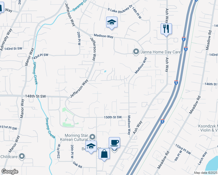 map of restaurants, bars, coffee shops, grocery stores, and more near 1630 146th Street Southwest in Lynnwood