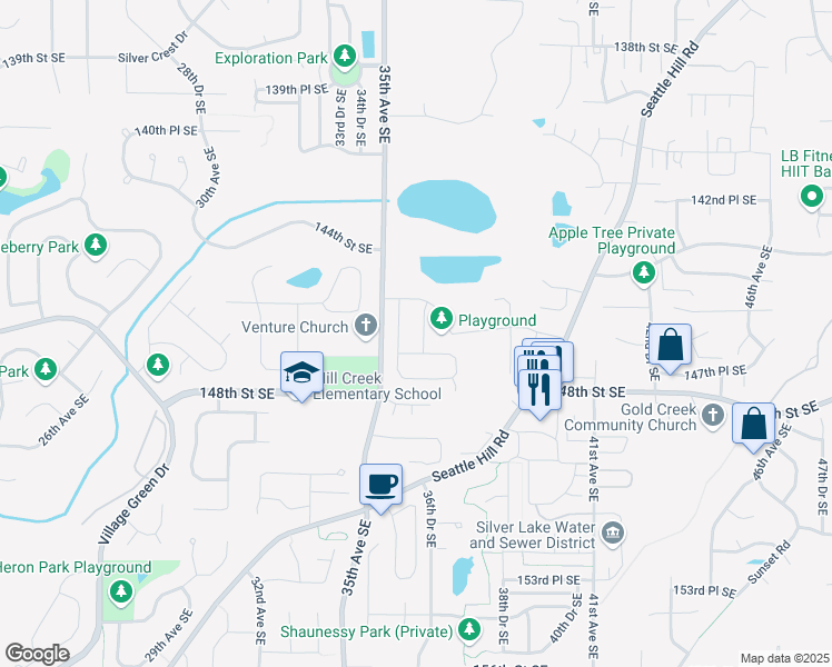 map of restaurants, bars, coffee shops, grocery stores, and more near 14620 36th Avenue Southeast in Mill Creek