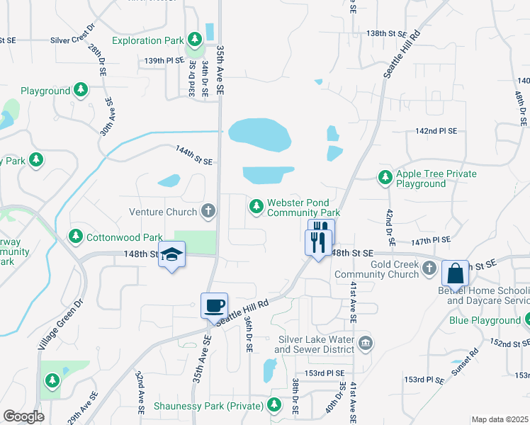 map of restaurants, bars, coffee shops, grocery stores, and more near 3711 146th Street Southeast in Mill Creek