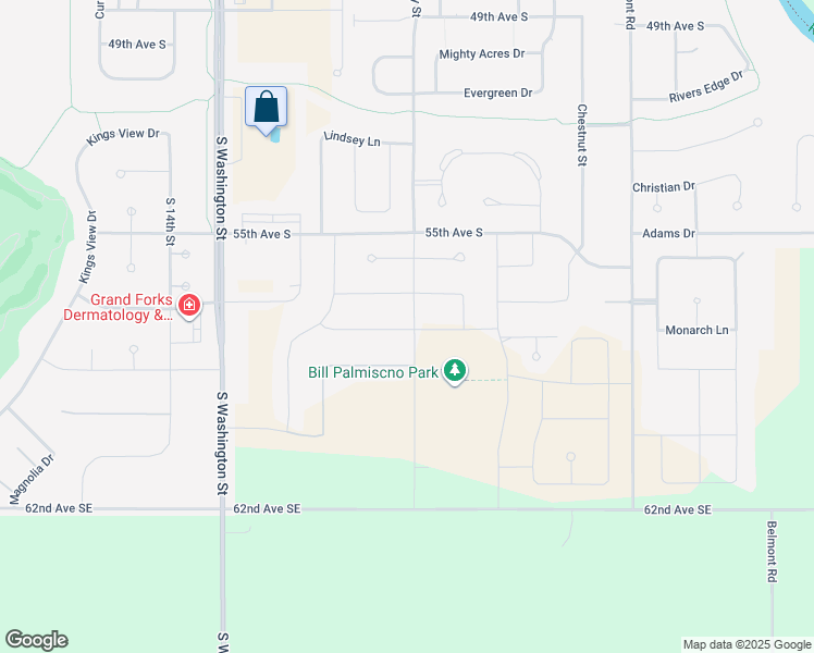 map of restaurants, bars, coffee shops, grocery stores, and more near 904 58th Avenue South in Grand Forks