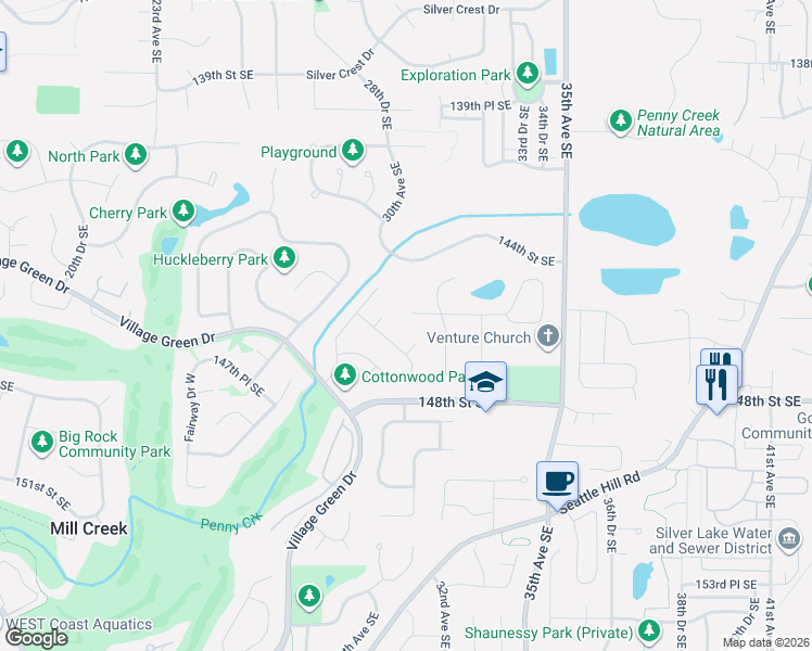 map of restaurants, bars, coffee shops, grocery stores, and more near 3018 145th Place Southeast in Mill Creek