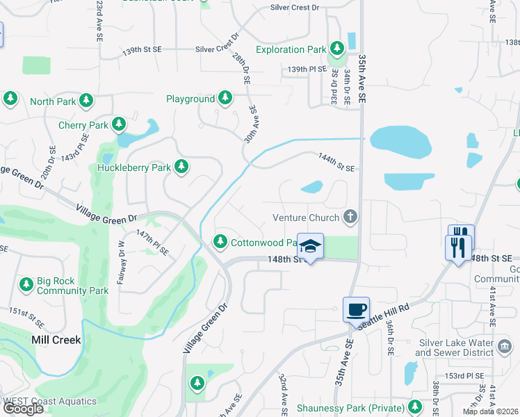map of restaurants, bars, coffee shops, grocery stores, and more near 3018 145th Place Southeast in Mill Creek