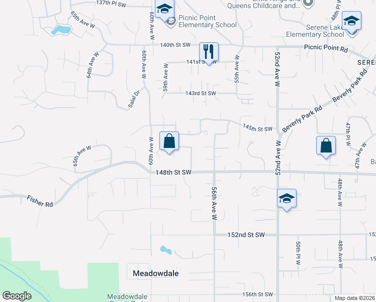 map of restaurants, bars, coffee shops, grocery stores, and more near 14622 57th Place West in Edmonds