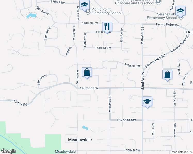 map of restaurants, bars, coffee shops, grocery stores, and more near 14708 57th Place West in Edmonds