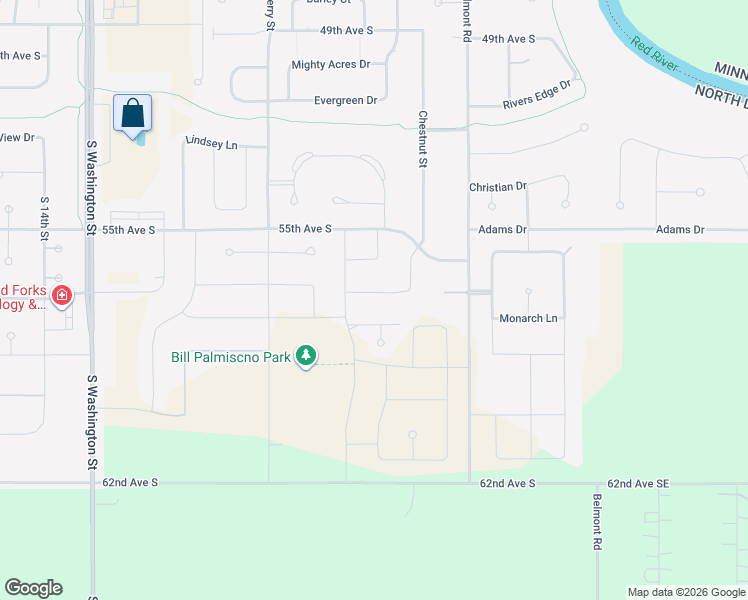 map of restaurants, bars, coffee shops, grocery stores, and more near 5571 Charlie Ray Drive in Grand Forks