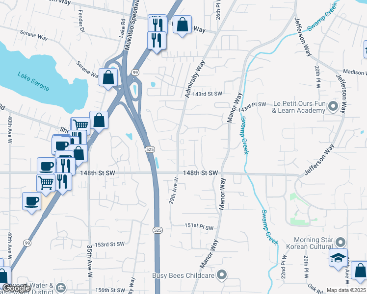 map of restaurants, bars, coffee shops, grocery stores, and more near 14715 Admiralty Way in Lynnwood