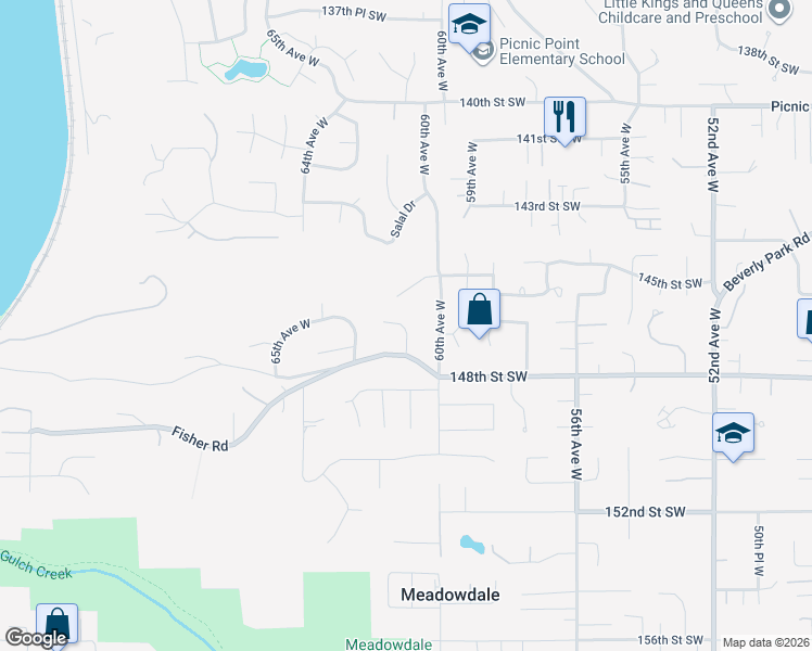 map of restaurants, bars, coffee shops, grocery stores, and more near 15406 60th Place West in Edmonds