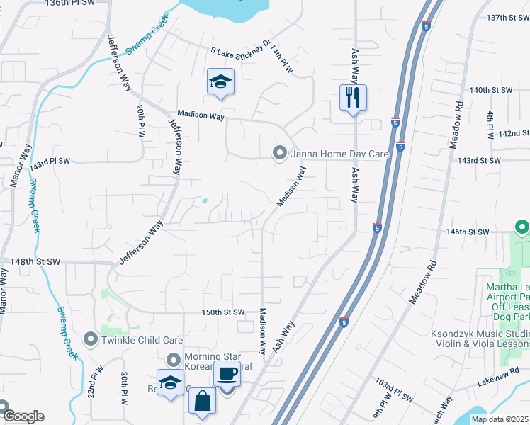 map of restaurants, bars, coffee shops, grocery stores, and more near 14525 15th Avenue West in Lynnwood