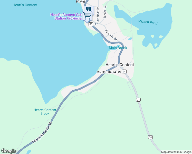 map of restaurants, bars, coffee shops, grocery stores, and more near 42 Newfoundland and Labrador 80 in Heart's Content