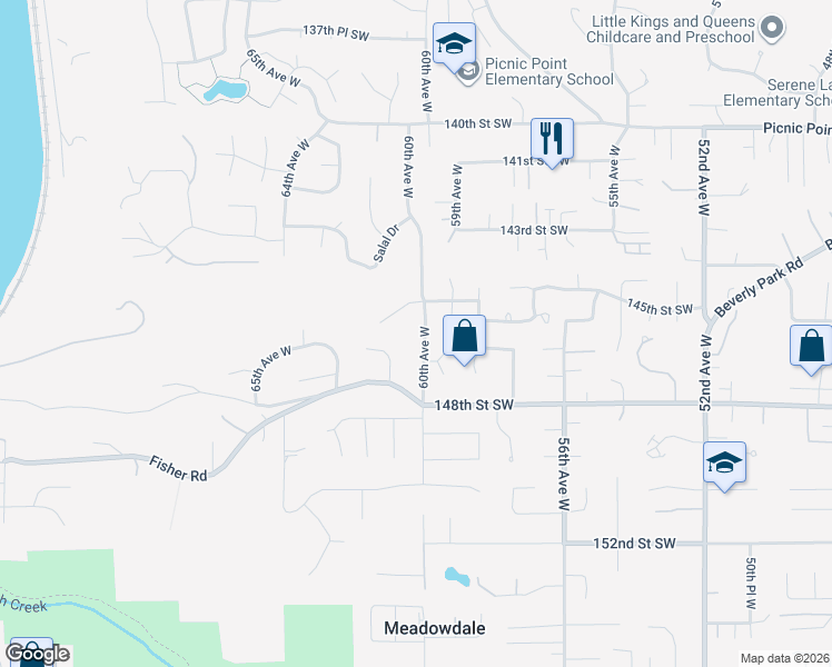 map of restaurants, bars, coffee shops, grocery stores, and more near 14514 60th Avenue West in Edmonds