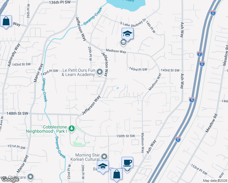 map of restaurants, bars, coffee shops, grocery stores, and more near 14510 18th Place West in Lynnwood