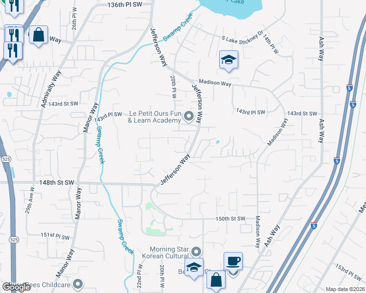 map of restaurants, bars, coffee shops, grocery stores, and more near 14503 19th Avenue West in Lynnwood