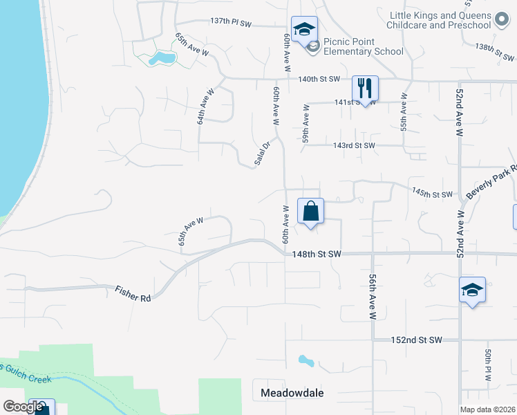 map of restaurants, bars, coffee shops, grocery stores, and more near 6108 145th Street Southwest in Edmonds