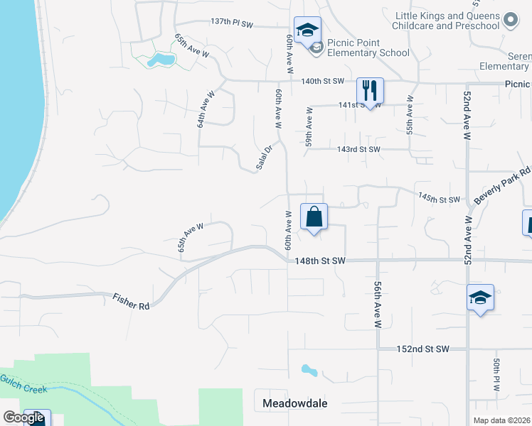 map of restaurants, bars, coffee shops, grocery stores, and more near 6108 145th Street Southwest in Edmonds