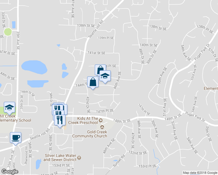 map of restaurants, bars, coffee shops, grocery stores, and more near 4510 144th Place Southeast in Snohomish