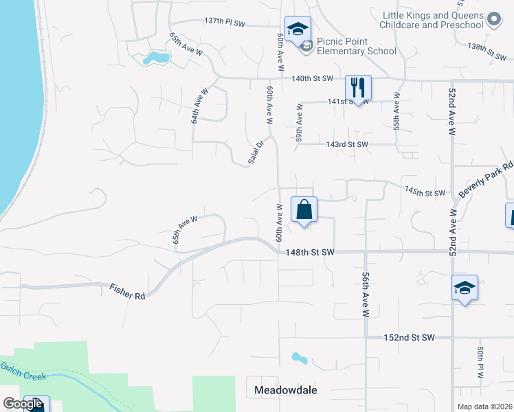map of restaurants, bars, coffee shops, grocery stores, and more near 6108 145th Street Southwest in Edmonds