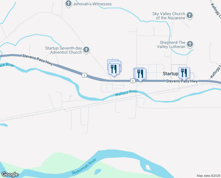 map of restaurants, bars, coffee shops, grocery stores, and more near 36023 Old Sultan-Startup Road in Sultan