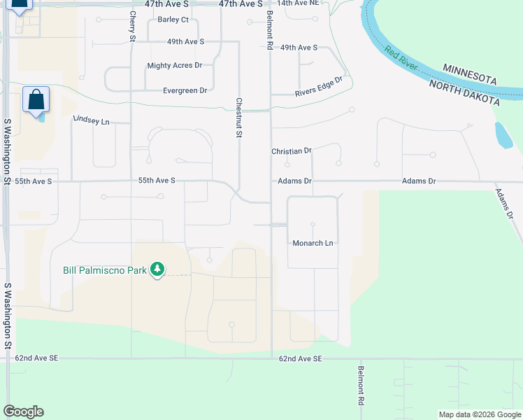 map of restaurants, bars, coffee shops, grocery stores, and more near 5604 Belmont Rd in Grand Forks