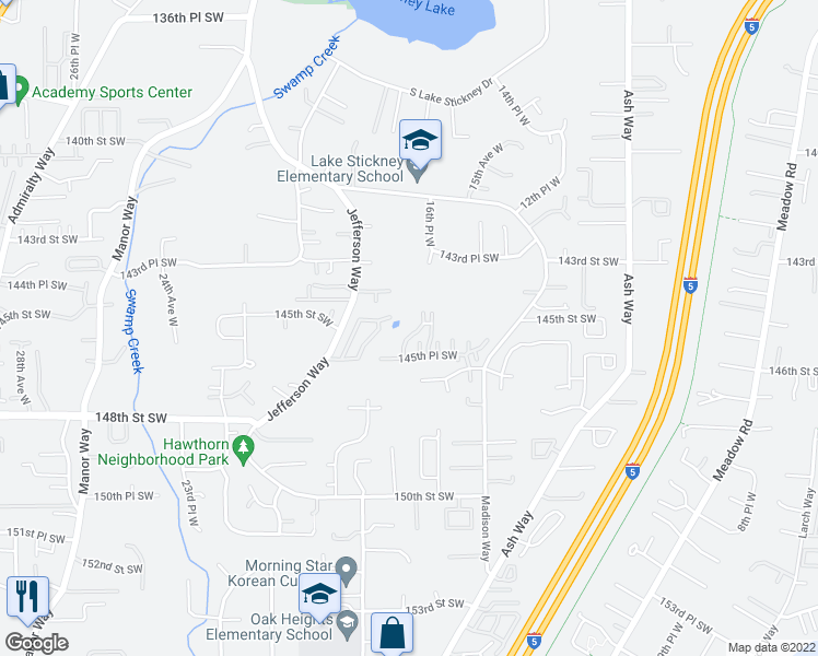 map of restaurants, bars, coffee shops, grocery stores, and more near 14514 17th Avenue West in Lynnwood