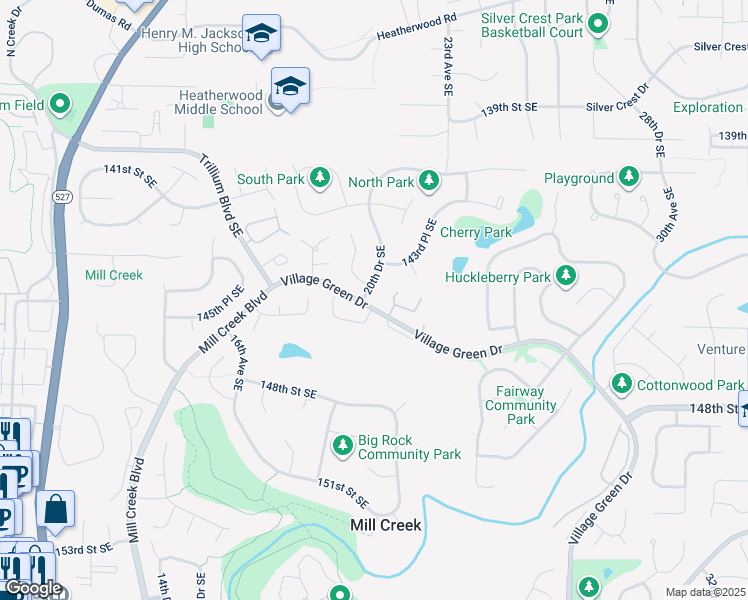 map of restaurants, bars, coffee shops, grocery stores, and more near 14407 20th Drive Southeast in Mill Creek