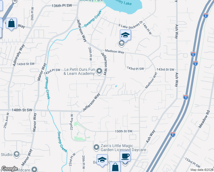 map of restaurants, bars, coffee shops, grocery stores, and more near 14510 18th Place West in Lynnwood