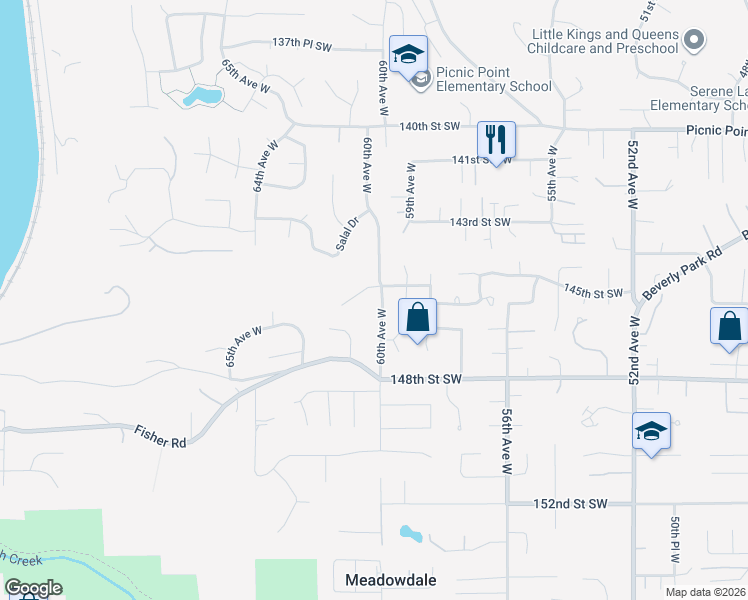map of restaurants, bars, coffee shops, grocery stores, and more near 14514 60th Avenue West in Edmonds