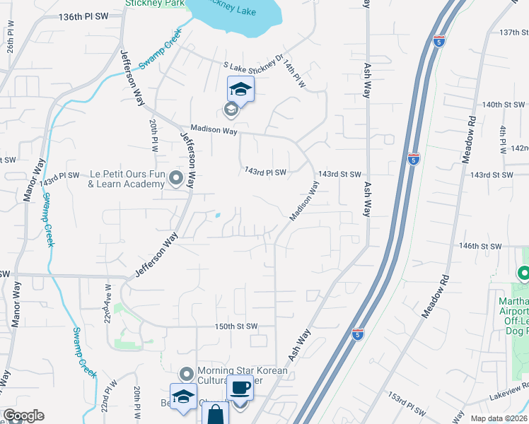 map of restaurants, bars, coffee shops, grocery stores, and more near 14424 Madison Way in Lynnwood