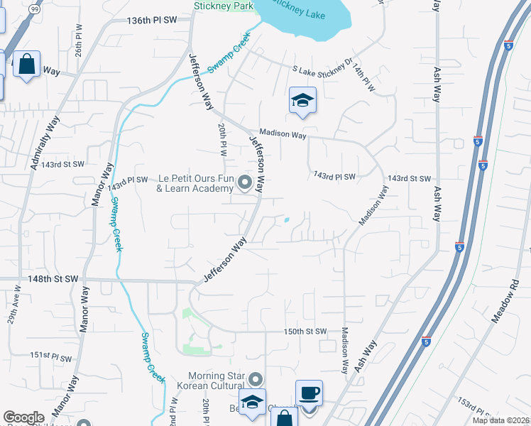 map of restaurants, bars, coffee shops, grocery stores, and more near 14510 18th Place West in Lynnwood