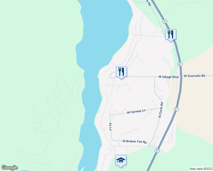 map of restaurants, bars, coffee shops, grocery stores, and more near 21453 North Fir Lane in Rathdrum