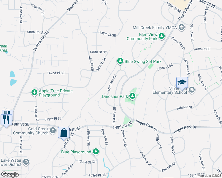 map of restaurants, bars, coffee shops, grocery stores, and more near 14413 50th Avenue Southeast in Everett