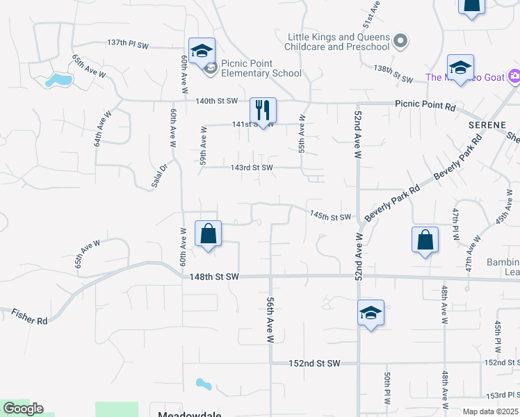 map of restaurants, bars, coffee shops, grocery stores, and more near 5624 145th Place Southwest in Edmonds