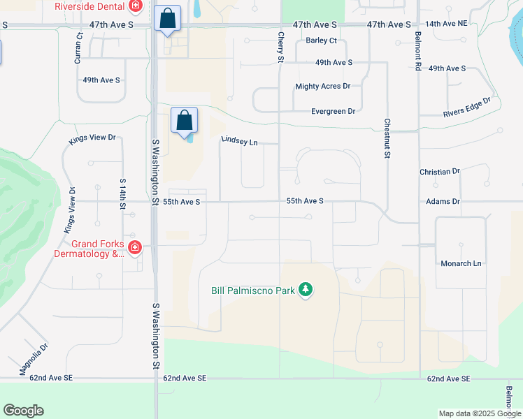 map of restaurants, bars, coffee shops, grocery stores, and more near Mac Drive in Grand Forks