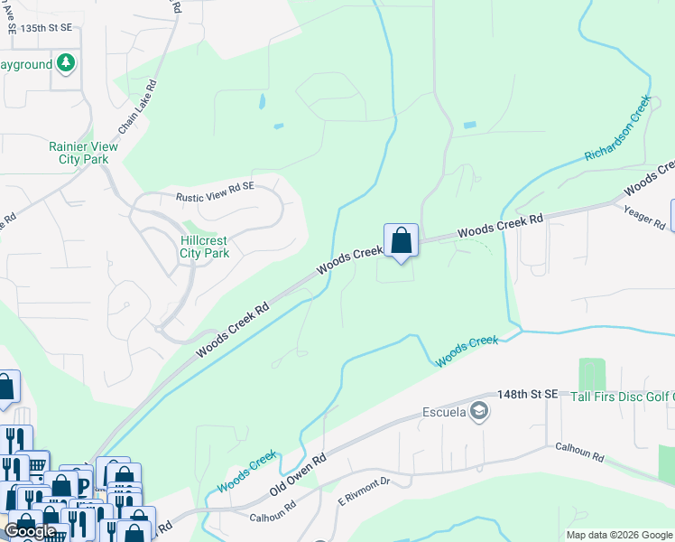 map of restaurants, bars, coffee shops, grocery stores, and more near 20716 Woods Creek Road in Monroe