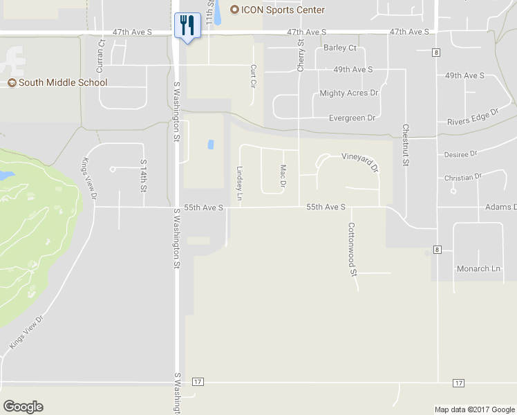 map of restaurants, bars, coffee shops, grocery stores, and more near 55th Avenue South in Grand Forks