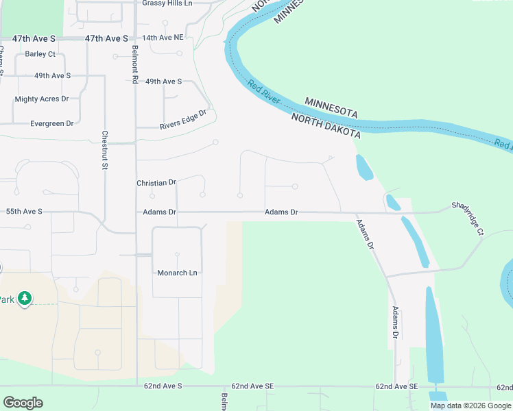 map of restaurants, bars, coffee shops, grocery stores, and more near 5555 Adams Drive in Grand Forks