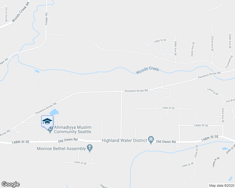 map of restaurants, bars, coffee shops, grocery stores, and more near 24220 Florence Acres Road in Monroe